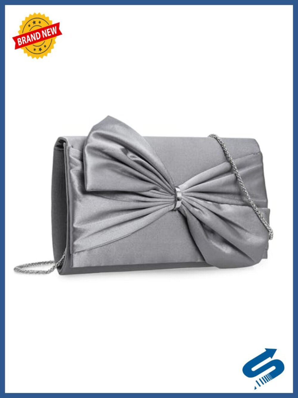 Satin Bow Evening Clutch Formal Bag Removable Chain Wedding Prom Party